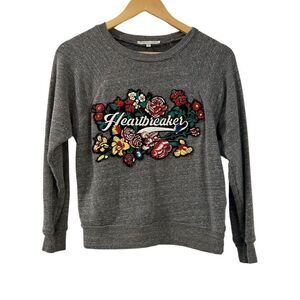 REBECCA Minkoff Heartbreaker Patch Sweatshirt XXS Gray Crewneck Sweater Womens